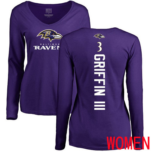 Baltimore Ravens Purple Women Robert Griffin III Backer NFL Football #3 Long Sleeve T Shirt->nfl t-shirts->Sports Accessory